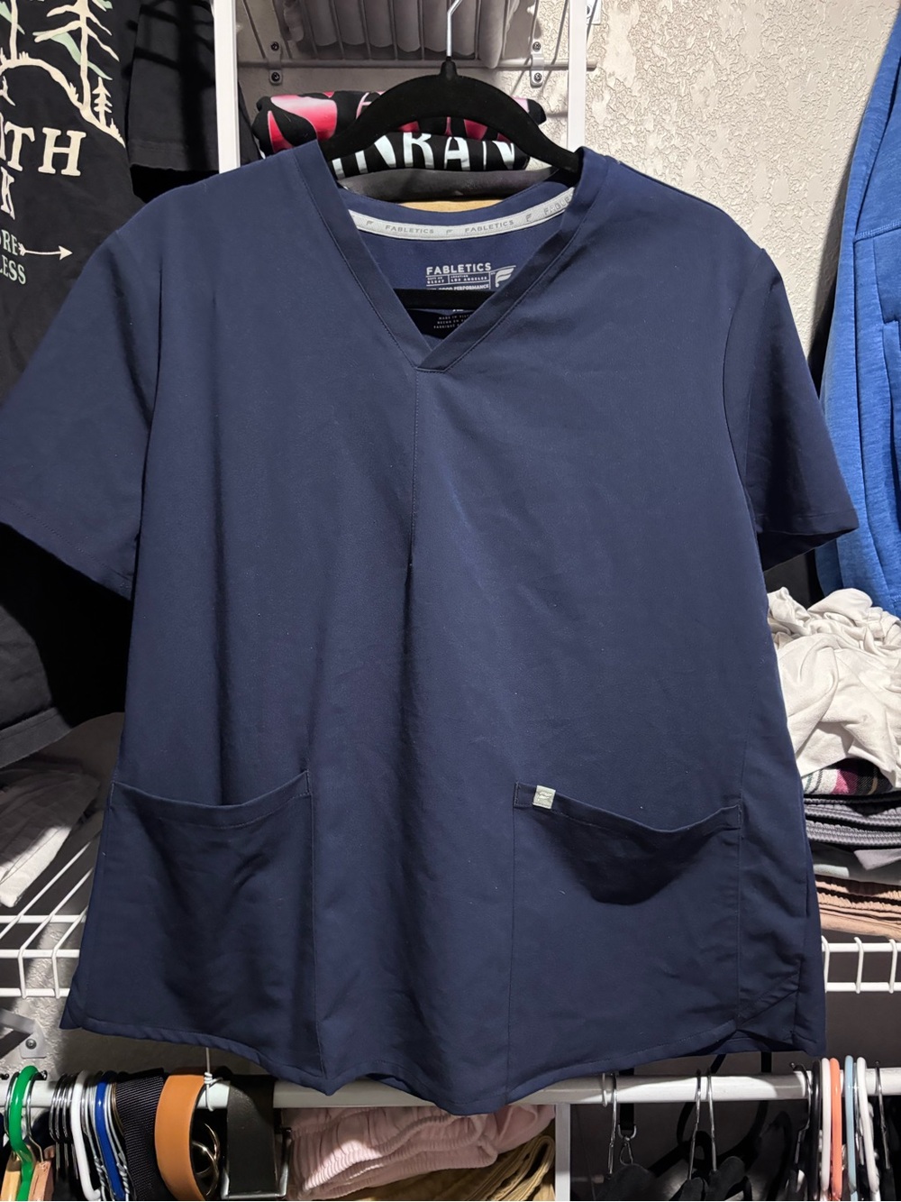 Fabletics Navy V-Neck Short Sleeve Scrub Top